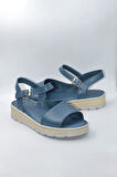 Kadın Mavi Hakiki Deri Comfort Sandalet ve Ayakkabı - ( DRN-484 )