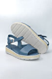 Kadın Mavi Hakiki Deri Comfort Sandalet ve Ayakkabı - ( DRN-484 )