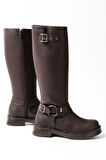 dARGENTO 02-312 Kahverengi Toka Aksesuarlı Fermuarlı Günlük Kadın Çizme