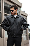 Erkek Siyah Oversize Vintage Deri Ceket