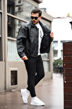 Erkek Siyah Oversize Vintage Deri Ceket