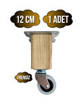 Kale Ahşap Tekerli Ayak Mobilya Masa Dolap Tekerli Ayağı(FRENSİZ)(12CM)(CEVİZ AĞACI)(1 ADET)