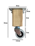Kale Ahşap Tekerli Ayak Mobilya Masa Dolap Tekerli Ayağı(FRENSİZ)(12CM)(CEVİZ AĞACI)(2 ADET)