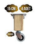 Kale Ahşap Tekerli Ayak Mobilya Masa Dolap Tekerli Ayağı(FRENSİZ)(15CM)(CEVİZ AĞACI)(4 ADET)