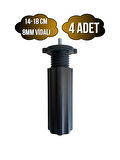 Siyah 14-18cm Ayarlı Plastik Orta Mobilya Masa ve Dolap Ayağı(14-18CM)(SİYAH)(8MM VİDALI)(4 ADET)