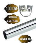 Metal Yuvarlak Krom Mobilya Dolap Askı Borusu(100CM)(2 ADET FLANŞ-1 ADET BORU)(ÇAP:25MM)