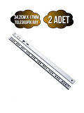 Teleskobik 17MM Çekmece Rayı Gömme Bilyeli İnce Ray(17MM)(34,2CM)(2 TAKIM)(KROM)