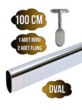 Metal Oval Krom Mobilya Dolap Askı Borusu(KROM)(100CM)(OVAL)(2 ADET AYAKLI KAPALI FLANŞ-1 ADET BORU)