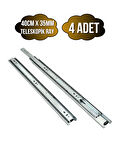 Teleskobik 35MM Çekmece Ray Bilyeli Mobilya Dolap Rayı(40CM)(35MM)(4 TAKIM)(KROM)
