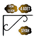Raf Altı Ferforje Demir Tutucu L Raf Demiri Duvar Sabitleyici(METAL)(SİYAH)(4 ADET)(19CM X 13.5CM)