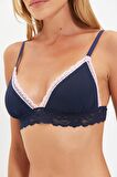 Lacivert Dekoltesi Pembe Dantel Detaylı Micro Bralet DS200475BR