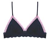 Lacivert Dekoltesi Pembe Dantel Detaylı Micro Bralet DS200475BR