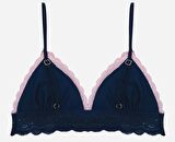 Lacivert Dekoltesi Pembe Dantel Detaylı Micro Bralet DS200475BR
