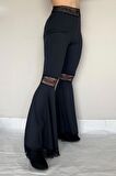 Dantel detaylı ispanyol paça pantalon