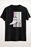 Erkek Siyah Cool Awesome Trendy Colorful Vibrant Neon Stripes Tiger Paint - Ds2127