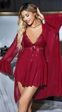 Burgundy Lace Desire Özel Tasarım Dantel İşlemeli Göğüs Dekolteli Sabahlıklı Bordo 2’li Tül Gecelik Takımı