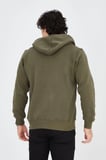 Erkek 3 İplik Pamuklu Fermuarlı Kapüşonlu Kanguru Cepli Baskılı Hoodie Hırka Sweatshirt - Yeşil