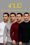 Fitilli Triko Kazak 4’lü Set – Beyaz, Bordo, Gri, Siyah | Kalın Dokuma Pamuklu Regular Fit Bisiklet Yaka Uzun Kollu Kışlık ve Baharlık Rahat Triko Kombini