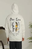 Oversize Kapüşonlu Sweatshirt – Beyaz “Other Lives” Ön ve Arka Baskılı Beyaz