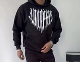 Uzun Kol Kapüşonlu Baskılı SweatShirt - Siyah