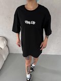 Bisiklet Yaka Baskılı Oversize T-Shirt - Siyah