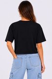 Kadın Kedi Baskılı Oversize Crop Tişört Salaş Basic Yarım Kol T-shirt - Siyah