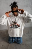 Oversize Kapüşonlu Sweatshirt – Beyaz Renk Üç İplik İçi Pamuklu Kanguru Cepli Baskılı Hoodie Rahat Kalıp Kışlık Günlük Kombinlere Uygun - Beyaz