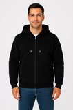 Üç İplik Kapüşonlu Tam Fermuarlı Kanguru Çepli SweatShirt Hoodie - Siyah