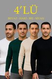 Fitilli Triko Kazak 4’lü Set – Beyaz, haki, bej, Siyah | Kalın Dokuma Pamuklu Regular Fit Bisiklet Yaka Uzun Kollu Kışlık ve Baharlık Rahat Triko Kombini