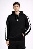 Erkek Şeritli Kapüşonlu Sweatshirt Oversize 3 iplik Pamuklu Hoodie - Siyah