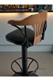T168/75 Dönerli Bar Sandalyesi – Siyah Deri Oturum, İnegöl Ceviz Sırt 75 cm Yükseklik