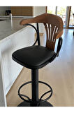 T168/75 Dönerli Bar Sandalyesi – Siyah Deri Oturum, İnegöl Ceviz Sırt 75 cm Yükseklik