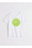 Limon Baskılı Bisiklet Yaka Basic Trend Kadın T-shirt