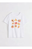 Şeftali Baskılı Bisiklet Yaka Basic Trend Kadın T-shirt