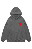 Unisex Red Hearth Sweatshirt Kapşonlu Hoodie