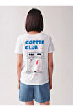 Coffee Club 2 Baskılı Bisiklet Yaka Basic Trend Kadın T-shirt