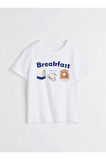 Breakfast Baskılı Bisiklet Yaka Basic Trend Kadın T-shirt