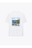 Italia Baskılı Bisiklet Yaka Basic Trend Kadın T-shirt