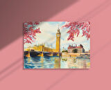 Thames Nehri Big Ben Saat Kulesi Dekoratif Yatay Kanvas Tablo