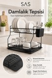 SAS Haus 2 Katlı Metal Bulaşıklık Kaşıklıklı ve Damlalıklı Tezgâh Üstü Bulaşık Kurutmalık DTB-02