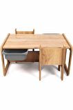 Industrial Living 2 Kişilik Çocuk Masası – Ceviz MDF - Gri Çekmeceli