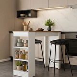 Bar Masası 3 Raflı Yüksek Mutfak Yemek Masası, Sepet, Ceviz – Beyaz