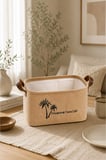 Jüt Kumaş Düzenleyici Sepet 34x24x20 cm Açık Ağızlı Organizer Sepeti Raf Dolap Banyo Düzenleyici