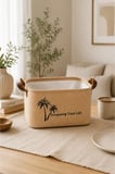 Jüt Kumaş Düzenleyici Sepet 34x24x20 cm Açık Ağızlı Organizer Sepeti Raf Dolap Banyo Düzenleyici