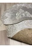 Milas Kaymaz Taban, Kadife Dantel Detaylı 2'li Süper Lüks Oval Banyo Paspası Seti 