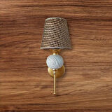 TEKLİ PERGE APLİK KREM RENGİ ÇİNİLİ RATTAN KAHVERENGİ ŞAPKALI