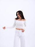 42241 TRİKO KAYIK YAKA CROP-EKRU