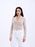 42531 TRİKO SİMLİ YAKALI CROP-TAŞ