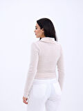 42531 TRİKO SİMLİ YAKALI CROP-EKRU