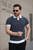 Erkek Kısa Kollu çizgi Desenli örme Kumaş Tshirt